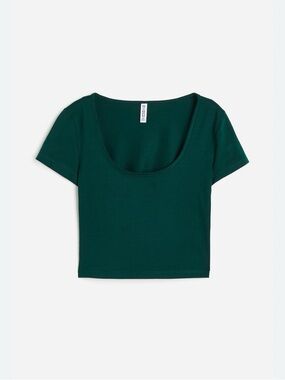 Divided Scoop Neck Crop Top - Forest Green